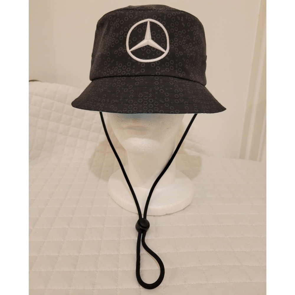 Y2K Mercedes OS AMG Petronas F1 Team Bucket Hat Black Hexagon Streetwear Grunge